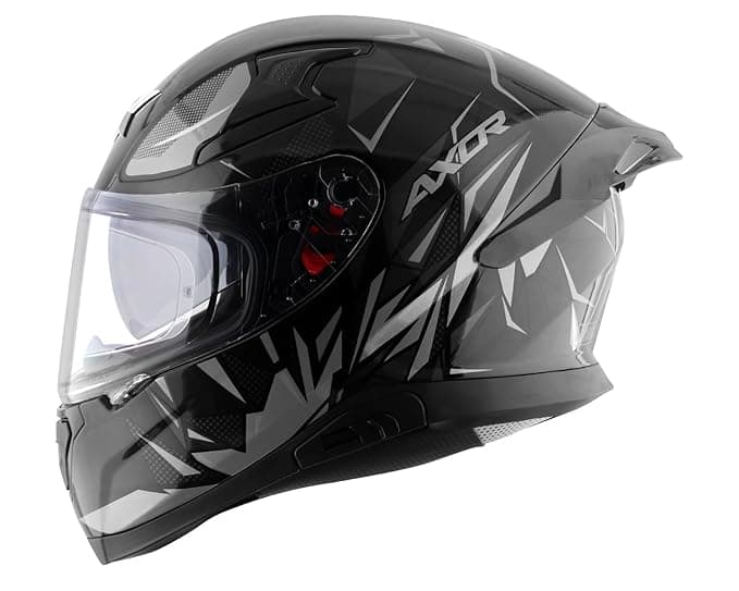Axor Full Face Dual Visor Helmet Apex Hunter ISI ECE DOT Certified for Men and Women with Pinlock Fitted Outer Clear Visor and Inner Smoke Sun Visor Black Grey Helmet-XL