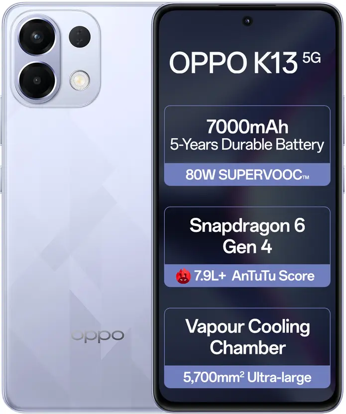 OPPO K13 5G 7000mAh 8/128GB 80W SUPERVOOC Charger In-Box Icy Purple